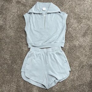 Varley Blue Sleeveless Polo Crop Top